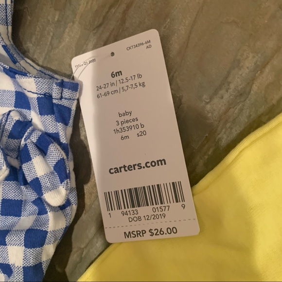 NWT Carter’s | Baby Girls’ Gingham Three-Piece Set - Picture 3 of 5